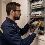 Electricista de Eléctrica Levante diagnosticando una avería eléctrica en Valencia